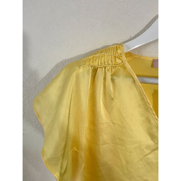 Philosophy Republic Clothing Women Yellow Satin Flutter Sleeve Blouse Medium New - Picture 2 of 10